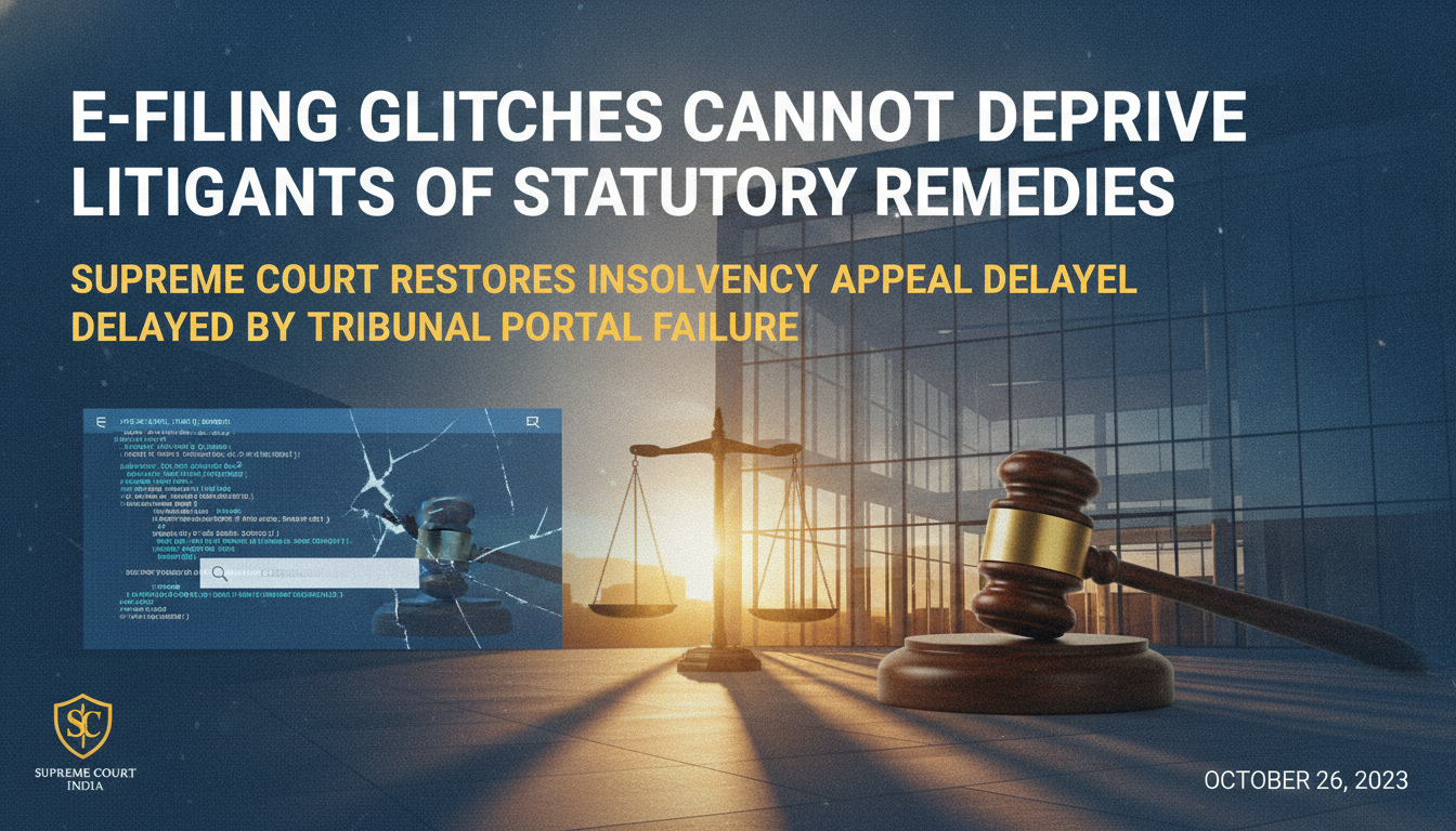 E-Filing Glitches Cannot Deprive Litigants of Statutory Remedies: Supreme Court Restores Insolvency Appeal Delayed by Tribunal Portal Failure